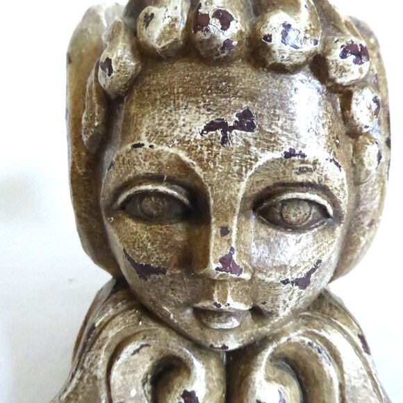 VINTAGE 6” GOTHIC WINGED ANGEL PUTTI CUPID GARGOYLE CANDLE HOLDER SET - Picture 2 of 8